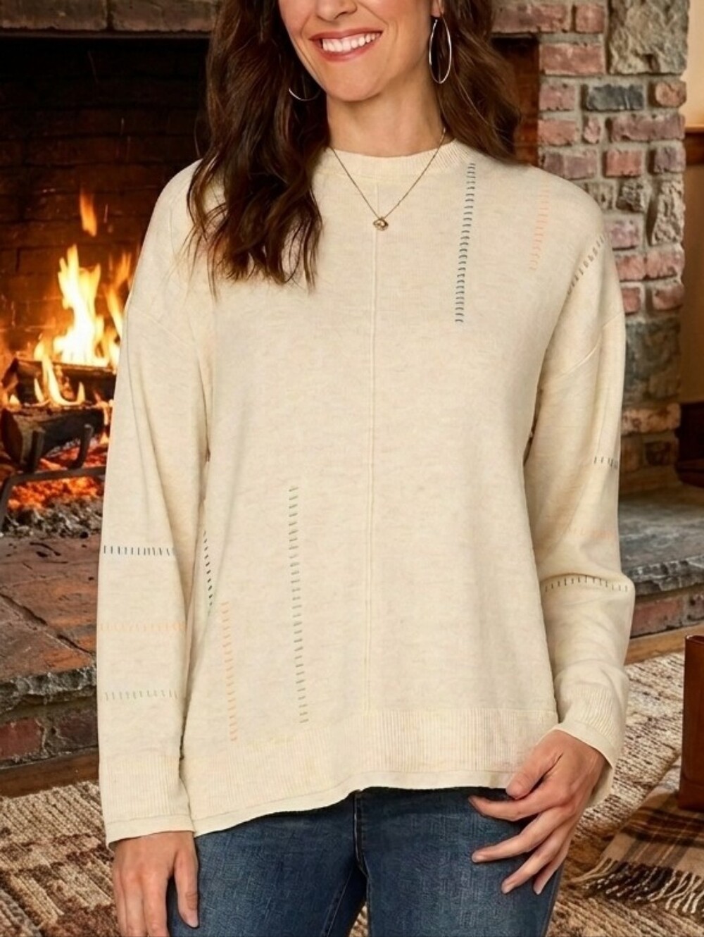 Democracy Cream Scoop-Neck Lightweight Sweater